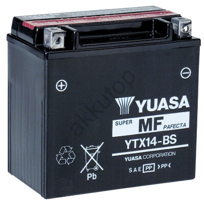 YUASA 12V 12 Ah YTX14-BS bal+ AGM akkumulátor